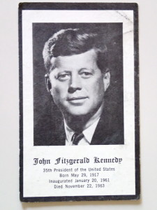 The front of  mass card for President Kennedy kept by my grandmother.
